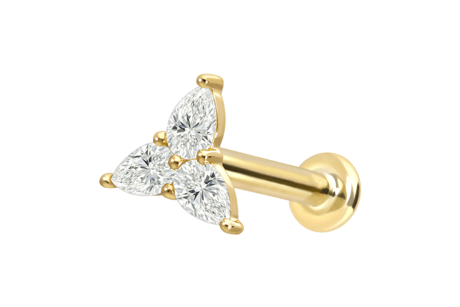 18 Karat Gold Labret Piercing mit Innengewinde DIAMANT-BLUME